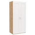 Armoire 2 Portes Blanc et Bois avec Étagères de Rangement