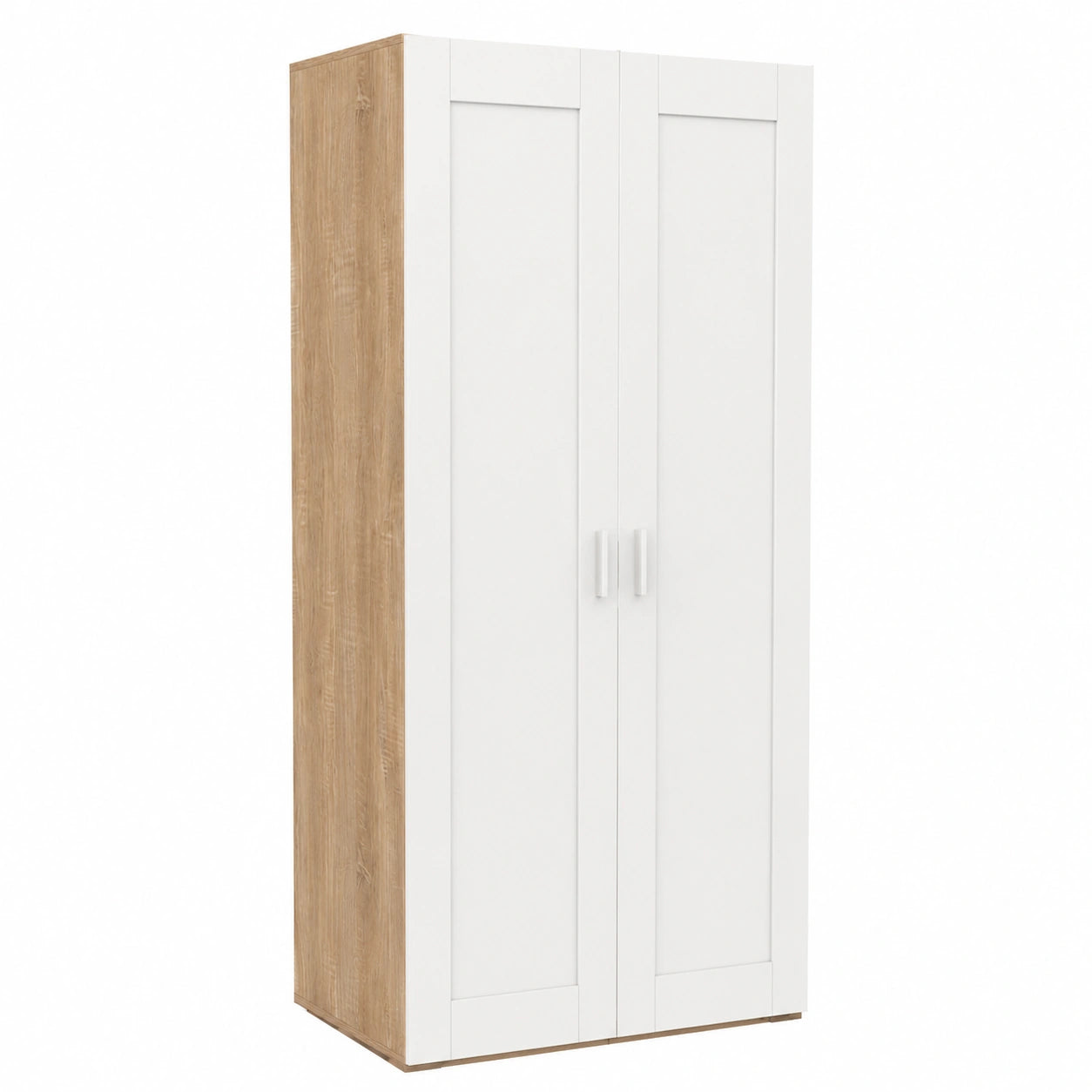 Armoire 2 Portes Blanc et Bois avec Étagères de Rangement