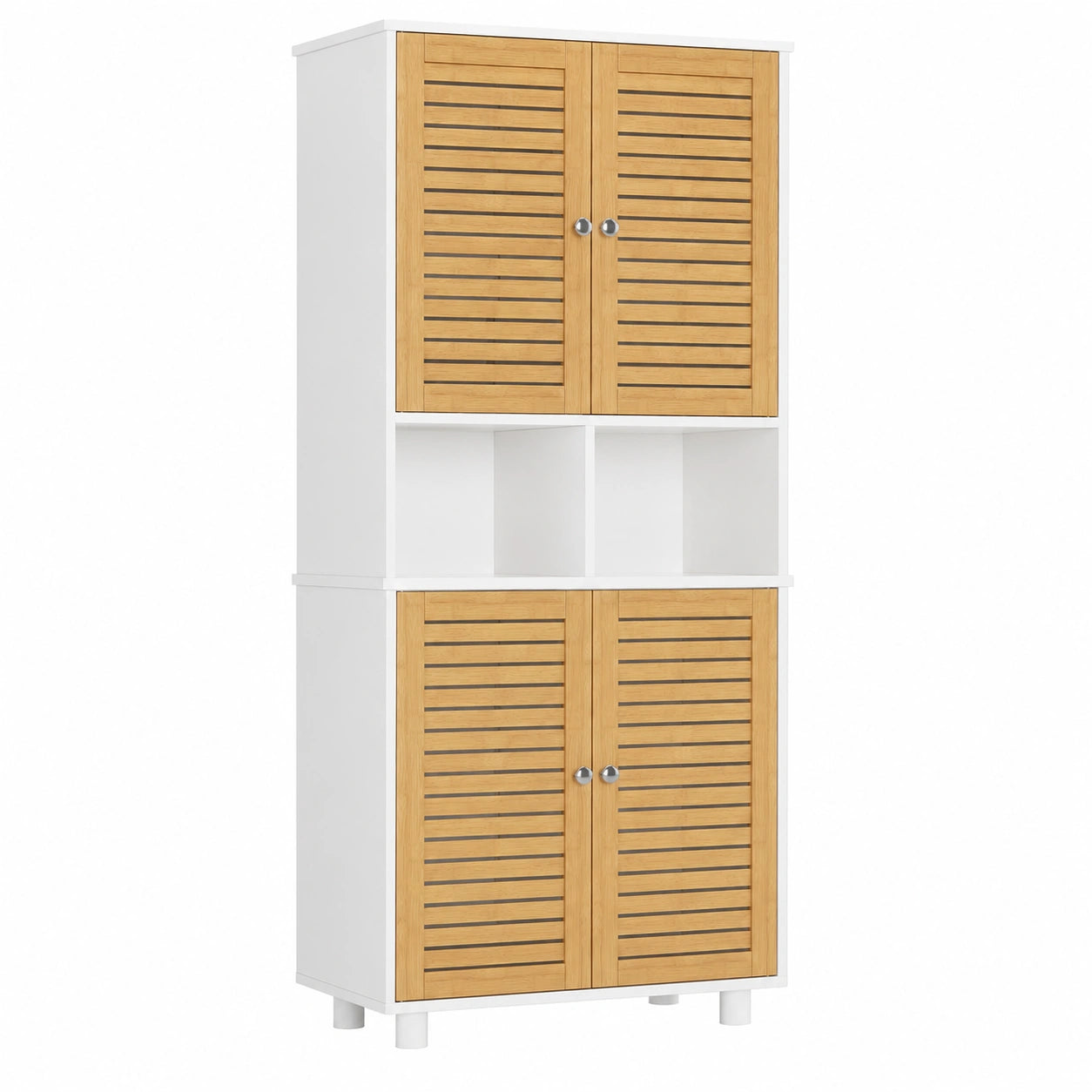 Armoire Haute en Bambou avec Étagères Réglables pour Salle de Bain