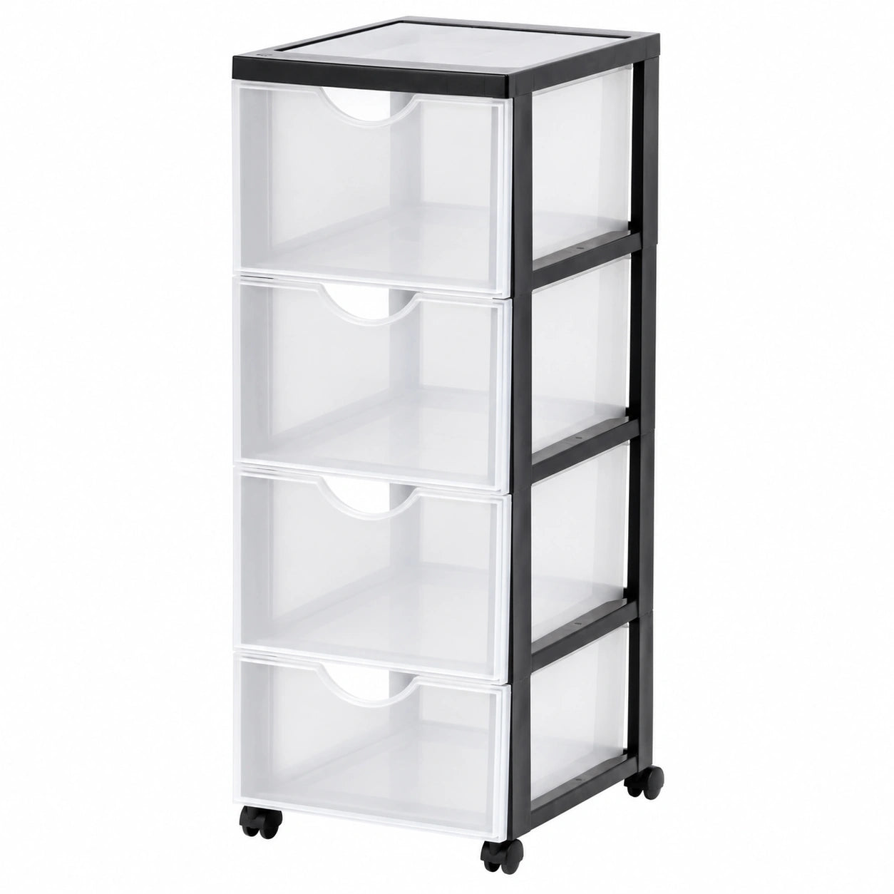 Tour de rangement avec roulettes 4 tiroirs grands, plastique noir, utilisation maison & bureau