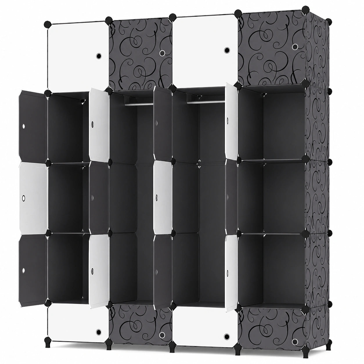 Armoire de Rangement Portable à 20 Cubes avec Étagères et Tiges pour Vêtements