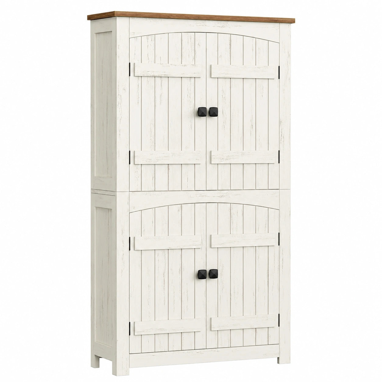 Armoire de Rangement avec Portes de Grange, Style Fermier, Étagères Réglables, Marron Rustique et Blanc