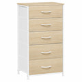 Commode de Rangement à 5 Tiroirs, Chêne Clair et Blanc
