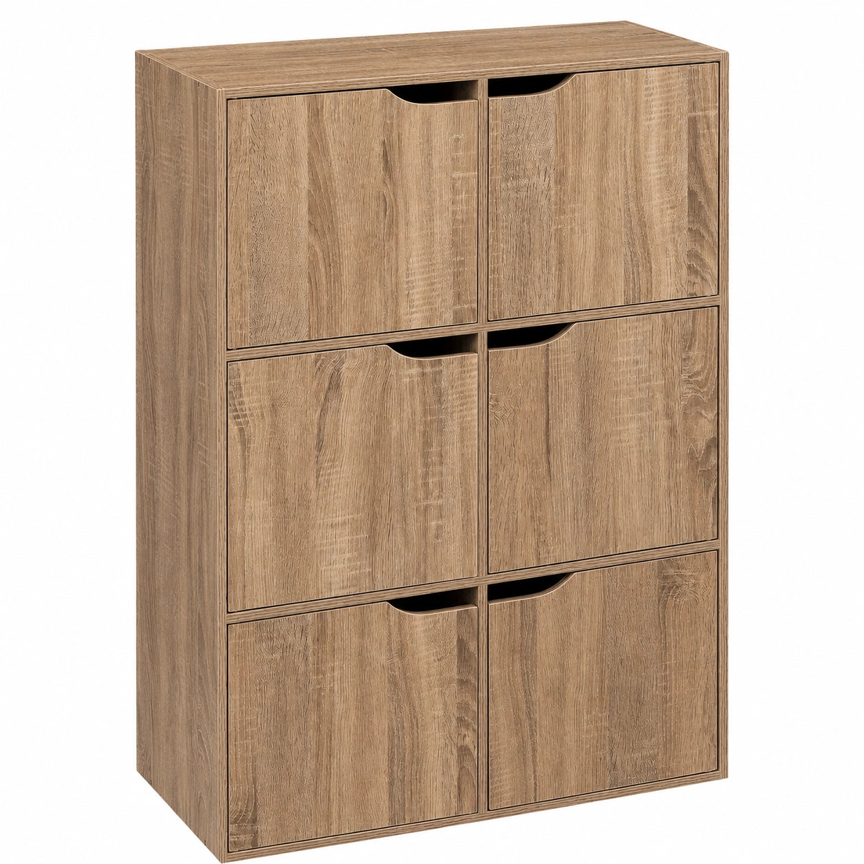 Étagère modulable 6 cases avec portes en bois naturel pour rangements multiples