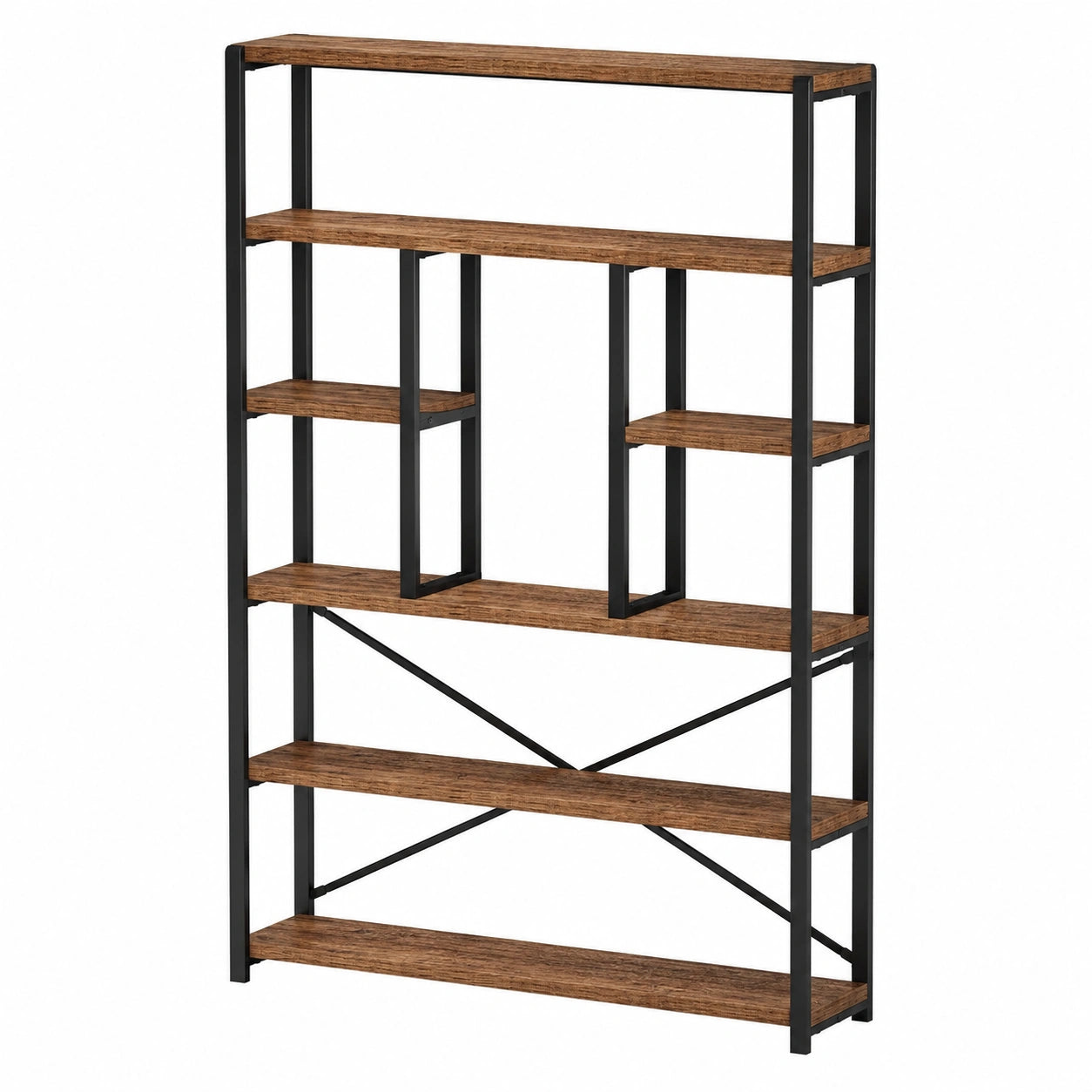 Étagère de Rangement Industrielle Vintage à 6 Niveaux en Bois et Métal