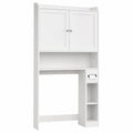Meuble WC Moderne avec Étagères Ajustables pour Gain de Place