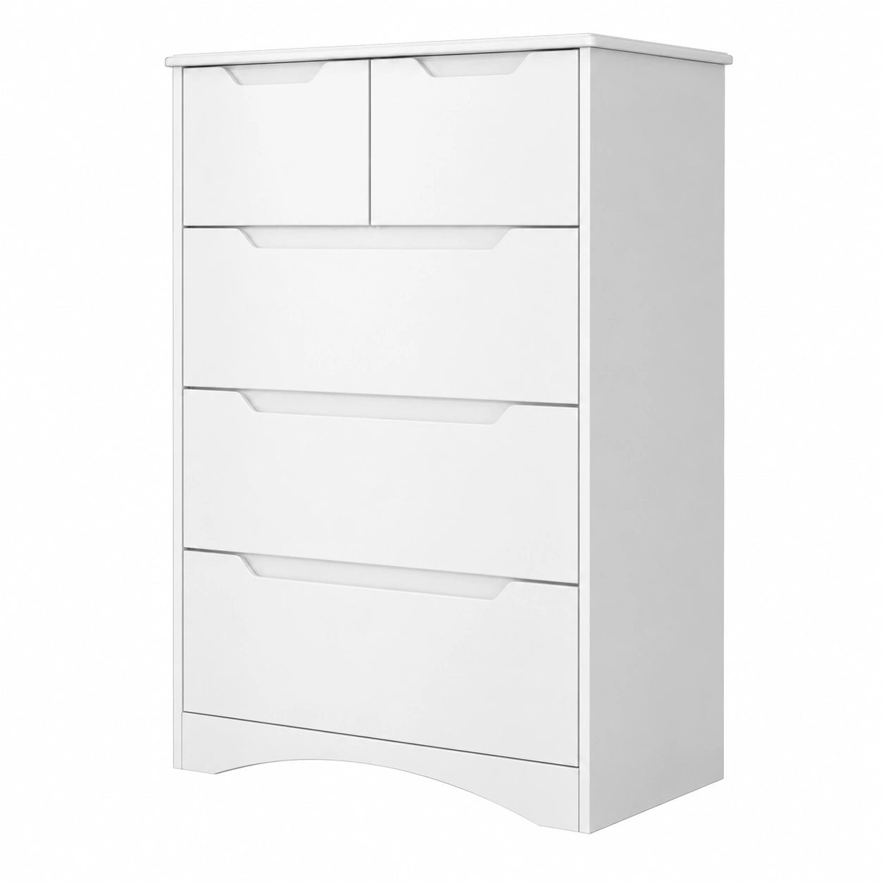 Commode blanche à cinq tiroirs avec poignées dissimulées
