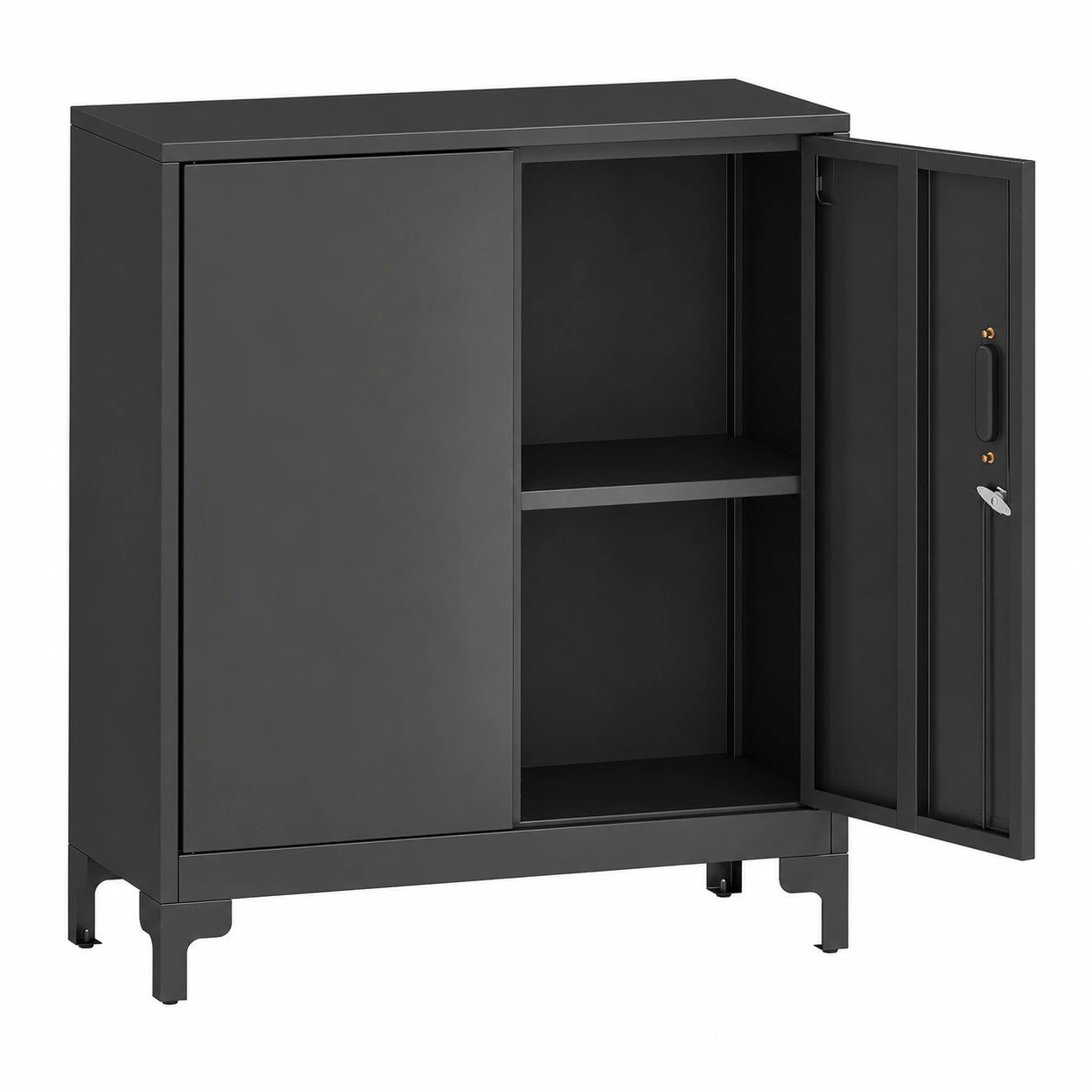 Armoire de Bureau Métallique à 2 Niveaux avec Portes Verrouillables, Rangement pour Domicile et Garage, Noir
