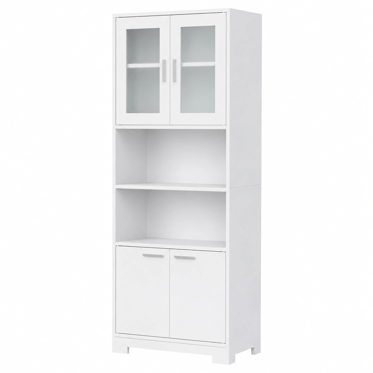 Armoire Haute de Salle de Bain avec Étagères Réglables et Portes en Verre