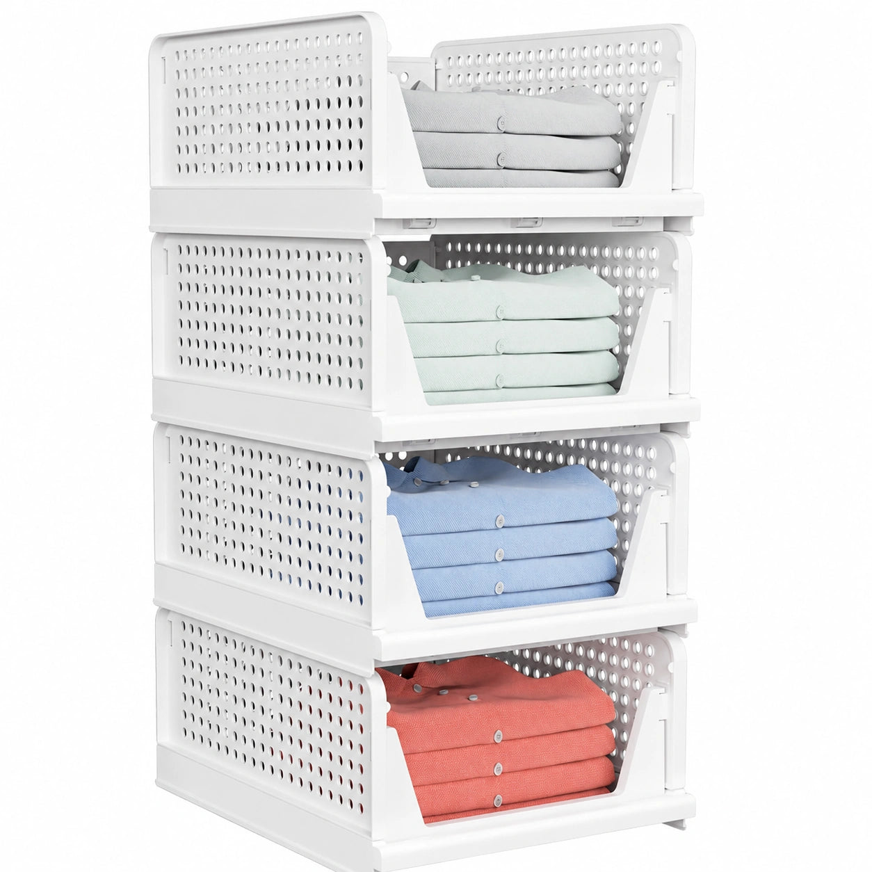 Ensemble de 4 boîtes de rangement en plastique empilables pour vêtements